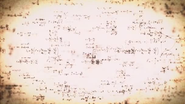 古旧纸纹理上的数学方程和图解 数学方程的抽象科学背景和图解的复古纸 4K动画 — 图库视频影像