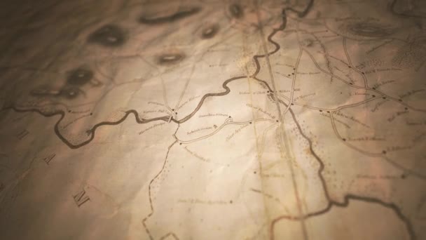 古旧地图探索背景 古旧荒漠岛地图在具有纹理的古纸上旅行背景的4K动画 — 图库视频影像