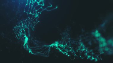 3d Parlayan Işık Dizileri / 4k soyut bir 3d parlayan ışık filamanının 4k animasyonu ortam tıkanıklığı ve alan derinliği ile çarpık bir yolda yavaşça kıvrılarak ilerliyor