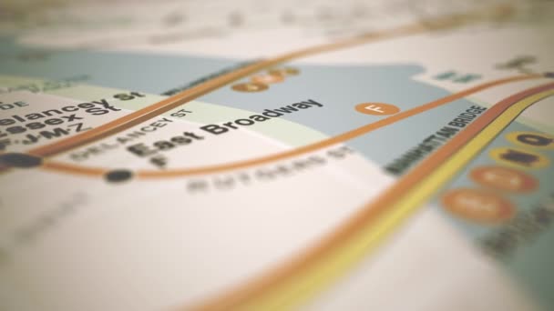 地下鉄地図上のフライト背景 4Kフィールドブラーの深さを持つ都市地下鉄地図上のフライトのヴィンテージ背景のアニメーション — ストック動画