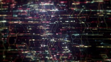 Soyut Dijital Veri Teknolojisi Soyut yüksek teknoloji arka plan duvar kağıdı animasyonu Veri çizgileri ve çevresel tıkanıklık ve alanın derinliği ile yakınlaşan parçacıklar