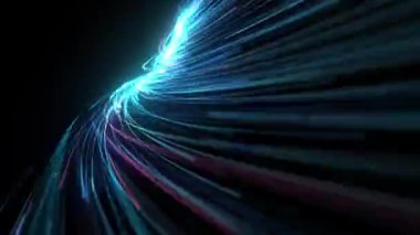 Dinamik Elektrik Işığı Vuruşları Kamera sallama efektiyle parlayan üç boyutlu kinetik ışık vuruşlarının soyut arkaplanının 4k animasyonu