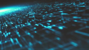 Hitech Uzay Bilimi Ağı Landcape Soyut bir dijital veri iş teknolojisi animasyonu Bağlı hatlar ve alan kayması derinliği ile numaralar içeren