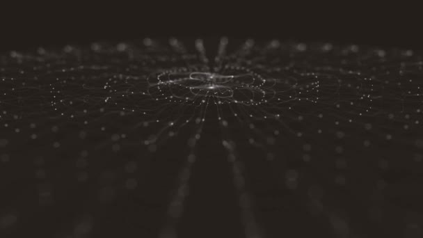 带网格表面和颗粒线波动和场模糊深度的抽象分形背景最小径向圆网状波纹 4K动画 — 图库视频影像