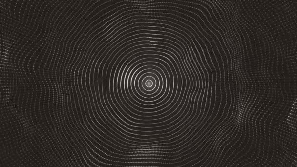 带网格表面和颗粒线波动和场模糊深度的抽象分形背景最小径向圆网状波纹 4K动画 — 图库视频影像