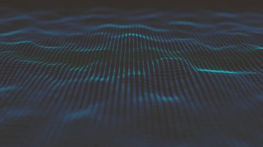Ağ yüzeyi ve parçacık çizgileri dalgalanması ve alan bulanıklığının derinliği ile soyut bir fraktal arkaplanın soyut Ağ Dalgalama Arkaplanı / 4k animasyonu