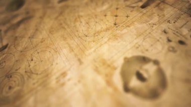 Eski Retro 1800 'lerin Bilim Arkaplanı / 4k hareketli grafikleri 1800' lerin antika vintage biliminin basılı retro kağıt arka planı üzerinde tahıl ve grunge gürültü dokusu