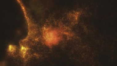 Soyut Fraktal Parçacıklar Arkaplanı / Altın soyut fraktal arkaplan animasyonu yüzen parçacıklar ve alan bulanıklığı derinliği