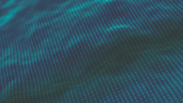 带网格表面和颗粒线波动和场模糊深度的抽象分形背景的极小网状波动背景 4K动画 — 图库视频影像
