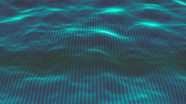 アブストラクト最小メッシュ波背景 4Kメッシュ表面と粒子線が波打つ抽象的フラクタル背景のアニメーションとフィールドブラーの深さ — ストック動画