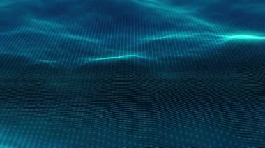 Ağ yüzeyi ve parçacık çizgileri dalgalanması ve alan bulanıklığının derinliği ile soyut bir fraktal arkaplanın soyut Ağ Dalgalama Arkaplanı / 4k animasyonu