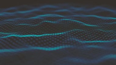 Ağ yüzeyi ve parçacık çizgileri dalgalanması ve alan bulanıklığının derinliği ile soyut bir fraktal arkaplanın soyut Ağ Dalgalama Arkaplanı / 4k animasyonu