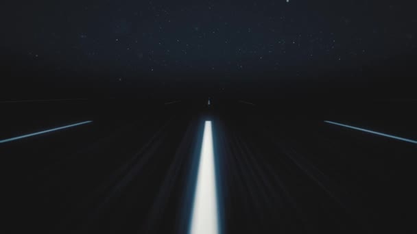 路标技术在夜间 4K动画中的道路 夜间有两条车道 背景上有星星 — 图库视频影像
