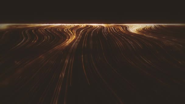ゴールドストリーミングライン フィールドの深さと流れる光のストリーミングの抽象的な背景のアニメーション — ストック動画