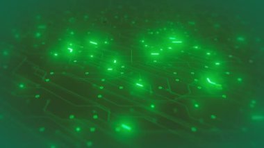 Elektronik yonga setleri bağlı ve alan bulanıklığının derinliği ile soyut bir teknoloji arka planının bilgisayar ana kart Chipset Arkaplanı / Animasyonu