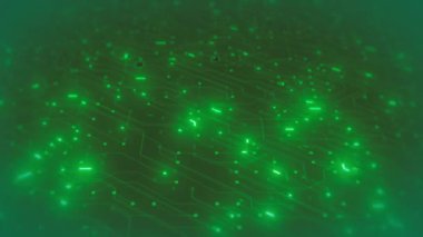 Elektronik çip devreleri bağlı ve alan bulanıklığının derinliği ile soyut teknoloji arka planının animasyonu