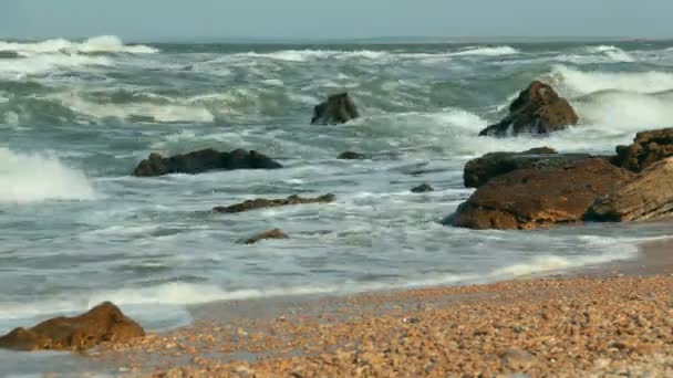 파도가 바위에 부딪치고 연안이다 케르치해협 — 비디오