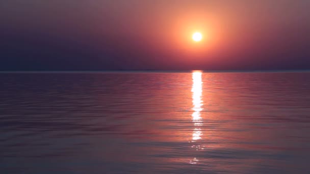 劇的な夜明け 水の滑らかな表面上の太陽ディスク — ストック動画