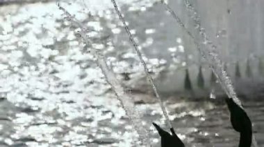 Şehir çeşmesinin su jetleri..