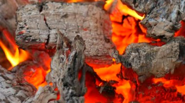 Ahşap yakıyor, stok videosu. Barbekü Izgara, Ateş - Doğal Fenomen, Barbekü, Yemek Pişirme, Şömine.