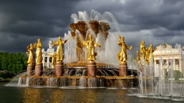 人民友谊之泉 俄罗斯联邦莫斯科 作为人民友谊之泉的美丽地标 — 图库视频影像