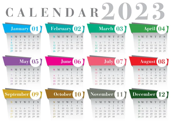 Calendar 2023 English Language Bodoni Font — Stock Vector