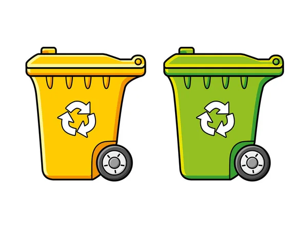 Gelbe Und Grüne Recycling Mülltonne — Stockvektor