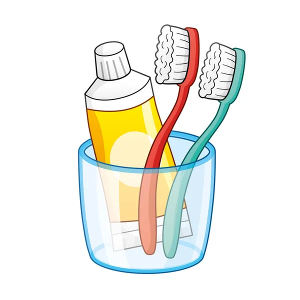 Bir Kaptaki Diş Fırçası Diş Macunu Izole Edilmiş — Stok Vektör