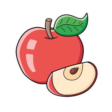 Dilimlenmiş vektör çizimi ile kırmızı elma meyvesi