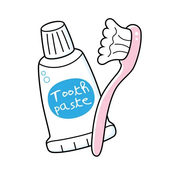 Tandenborstel Tandpasta Een Beker Geïsoleerde Cartoon Vector Illustratie Stockvector