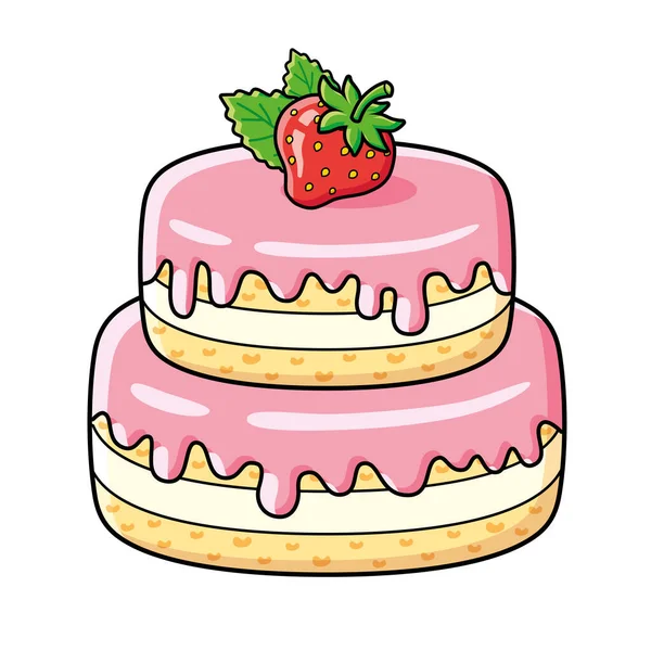 Cake Met Een Aardbei Geïsoleerde Vector Illusytation Vectorbeelden