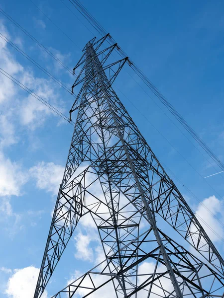 Looking Electricity Pylon Blue Sky Clouds — Stock Photo, Image
