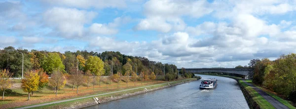 Cloudy Sky Barge Canal Brussels Charleroi Sunny Day Autumn Stock Picture