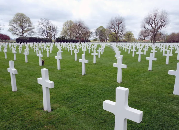 春には白い十字架がオランダのマーグラントにあるアメリカの記念碑と軍事墓地で — ストック写真
