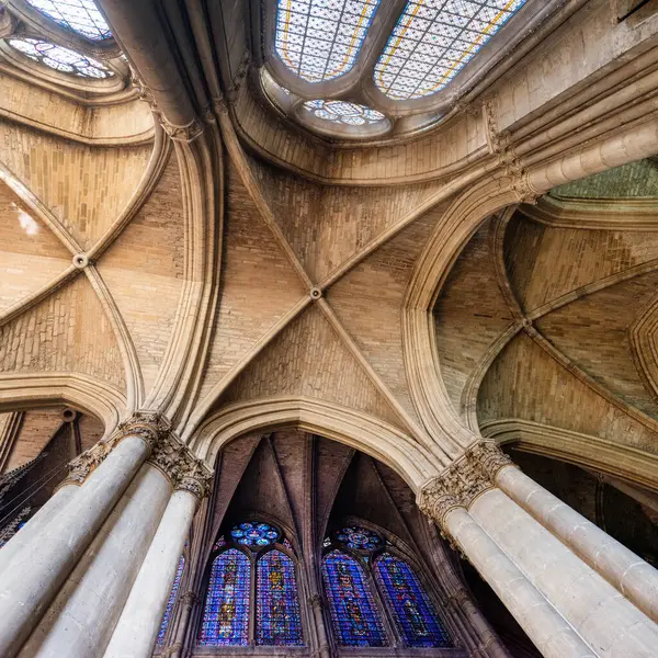 stock image colorful stained glass windows and ceiling of famous cathedral in french city of reims