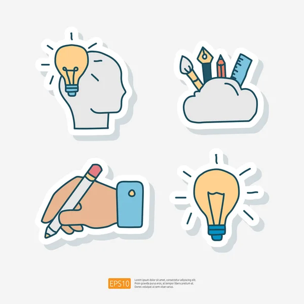 Kreatywność Powiązane Ikona Naklejki Doodle Kreatywne Projektowanie Pomysł Inspiracja Ilustracja — Wektor stockowy