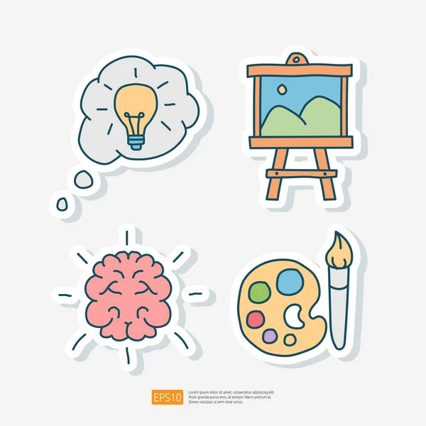 Kreativität Verwandte Doodle Sticker Icon Kreatives Design Idee Inspiration Brainstorming — Stockvektor
