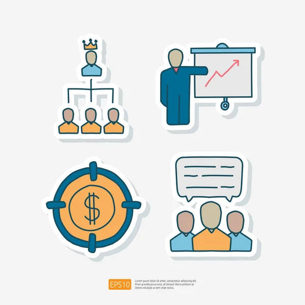 Jeu Sticker Icône Caniche Business Team Target Market Growth Report — Image vectorielle