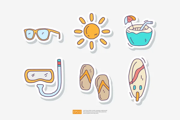 Reise Und Urlaubskonzept Vector Illustration Sonnenbrille Sonne Kokosnussgetränk Schnorcheltauchen Flip — Stockvektor