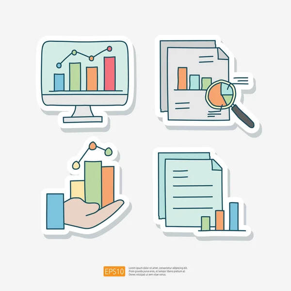Data Collection Analysis Concept Doodle Sticker Icon Set Vector Illustration — Stock Vector