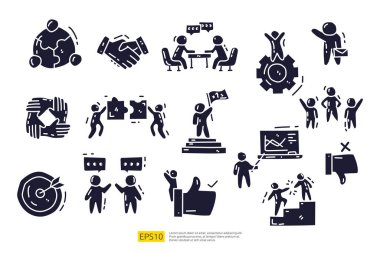 Takım çalışması Doodle Katı Simge Vektörü İllüstrasyonu. - Evet. Takım hedefi, motivasyon, çalışma grubu, yönetim, işbirliği, işbirliği içerir