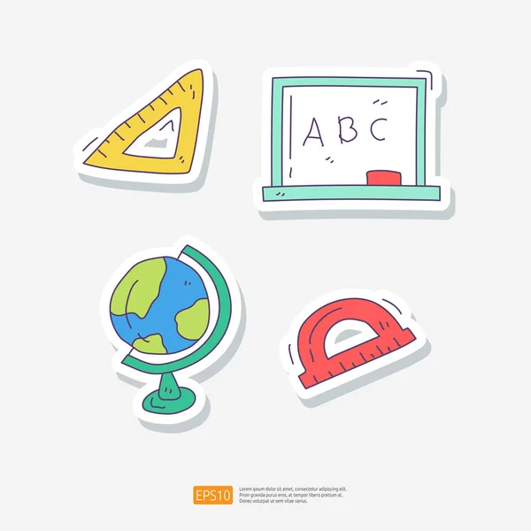 Whiteboard Earth Globe Triangle Arc Ruler School Study Doodle Sticker — Stock Vector
