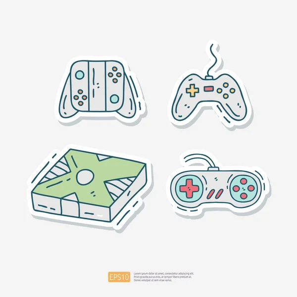Game Pad Controller Game Box Console Doodle Icoon Set Game — Stockvector