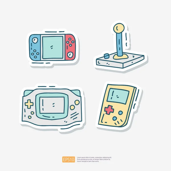 Game Pad Controller Box Console Doodle Icoon Set Game Console — Stockvector