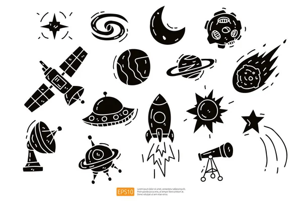 Space Doodle Icon Set Kosmos Handgezeichnete Vektorillustration — Stockvektor