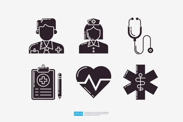 Médecin Médecin Infirmière Stéthoscope Dossier Médical Rythme Cardiaque Étoile Urgence — Image vectorielle