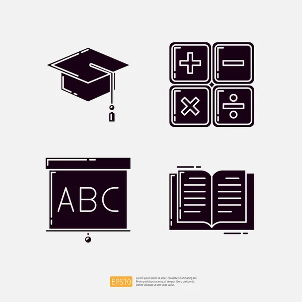 Graduation Toga Hat Calculator Whiteboard Open Book Knowledge Education Icon — Stock Vector