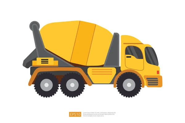 Gele Betonnen Vrachtwagen Icoon Mixer Cement Vrachtwagen Zijaanzicht Plat Ontwerp — Stockvector