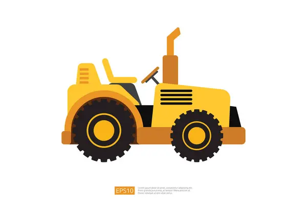 Gul Traktor Lastbil Vektor Illustration Från Sidan Isolerad Vit Bakgrund — Stock vektor