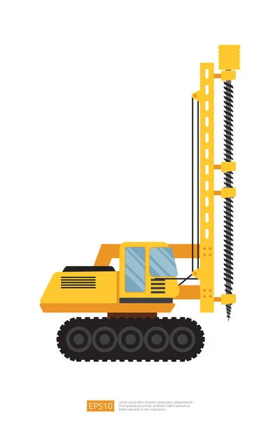 白い背景の側面の黄色いトラックの掘削機のベクトル イラスト 大きい重機械類の装置車を隔離しました 掘削トラクター平らな漫画の構造および鉱業産業車のアイコン — ストックベクタ